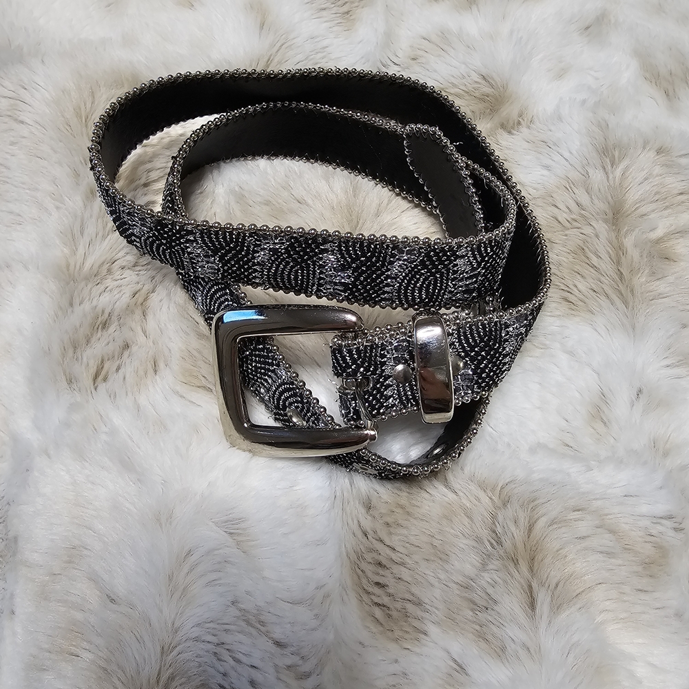 Elite Accessories Made In USA Black‎ Beaded Womens Belt Sz M 32 inches